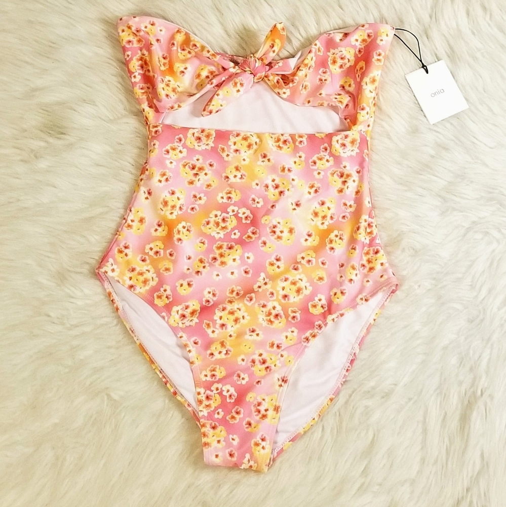 ONIA Marie Tie Front Bandeau One Piece Floral